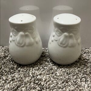 Gibson Designs Four Seasons Salt & Pepper Shakers White Embossed Fruit & Floral